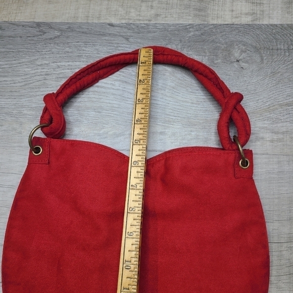 VINTAGE Escada Red Velvet Bronze Logo Sweetheart Knotted Strap Handbag - Picture 11 of 11